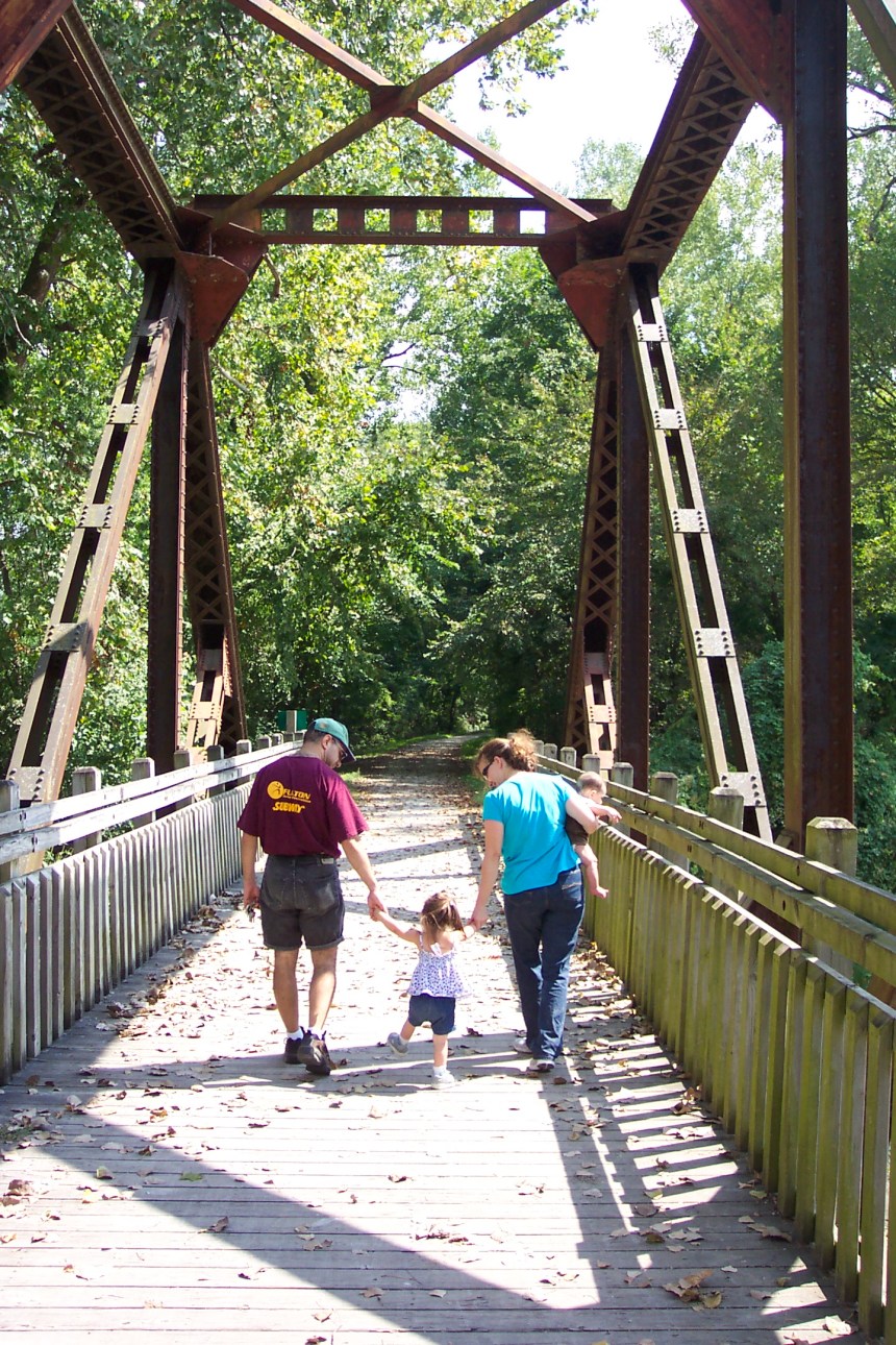 On the Katy Trail, crossing Little Bonne Femme...Alex wouldn't wait for us, so he didn't make the album shot. :)