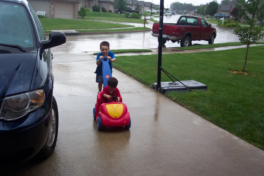 Boys in the rain