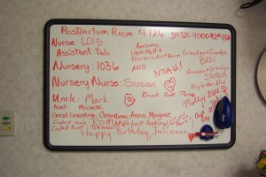 Welcome board in hospital room