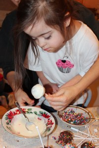 Helping make cake pops, post-glasses breakage