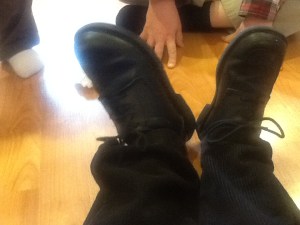 Your eyes do not deceive you. That is TWO, not matching, not-even-same-size right shoes. Guess which parent put the shoes on that morning? (Hint: NOT me.)