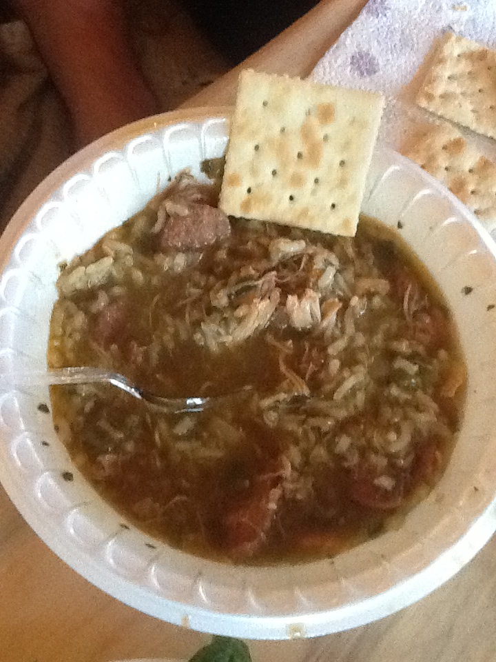 Gumbo, mixed with rice in the bowl